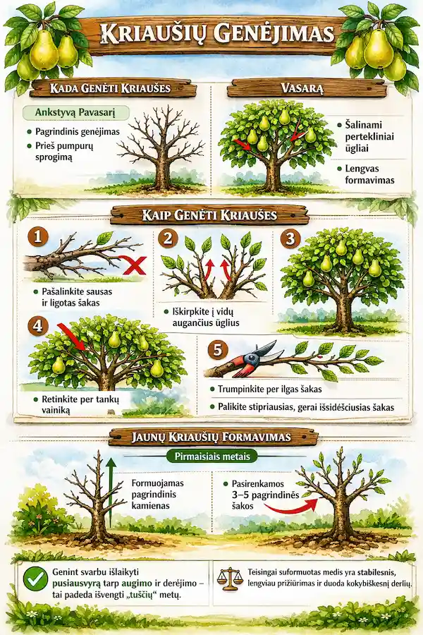 Kriaušių genėjimo schema: kada, kaip genėti ir jaunų kriaušių formavimas, siekiant geresnio derliaus