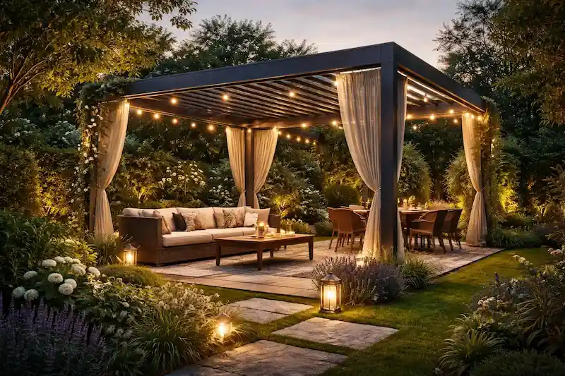 Pergola su poilsio zona sode